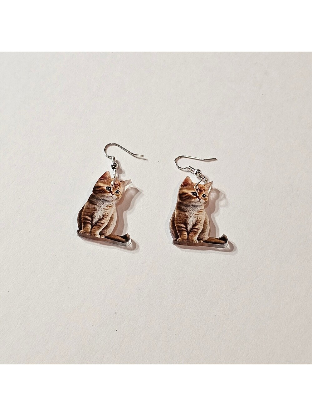 Orange Tabby Cat Acrylic Dangle Earrings